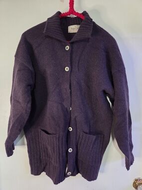 Purple Button-Front Wool Blend Cardigan